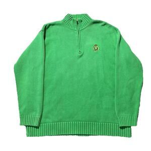 Lauren Ralph Lauren Crown Crest Sweater Women’s Large Green 1/4 Zip Knit Mock